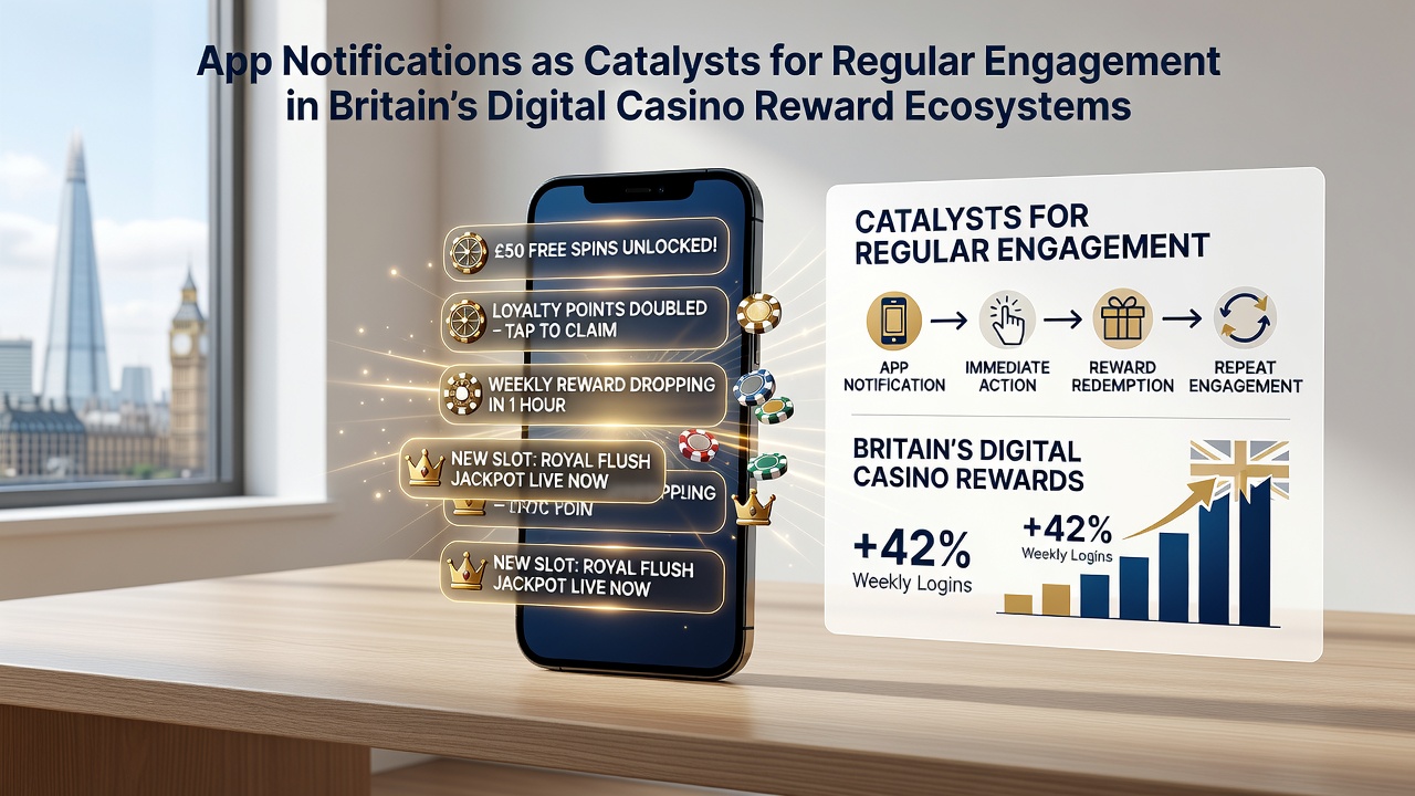 Mobile app notification examples from UK casino reward platforms showing bonus alerts and loyalty updates