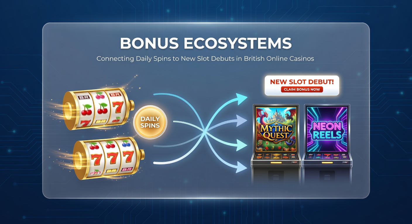 Screenshot style view of a UK casino mobile interface showing daily spin rewards feeding into a newly debuted slot game
