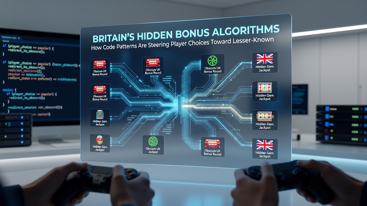 Infographic style image showing data flow diagrams of bonus algorithms connecting player profiles to new slot title recommendations