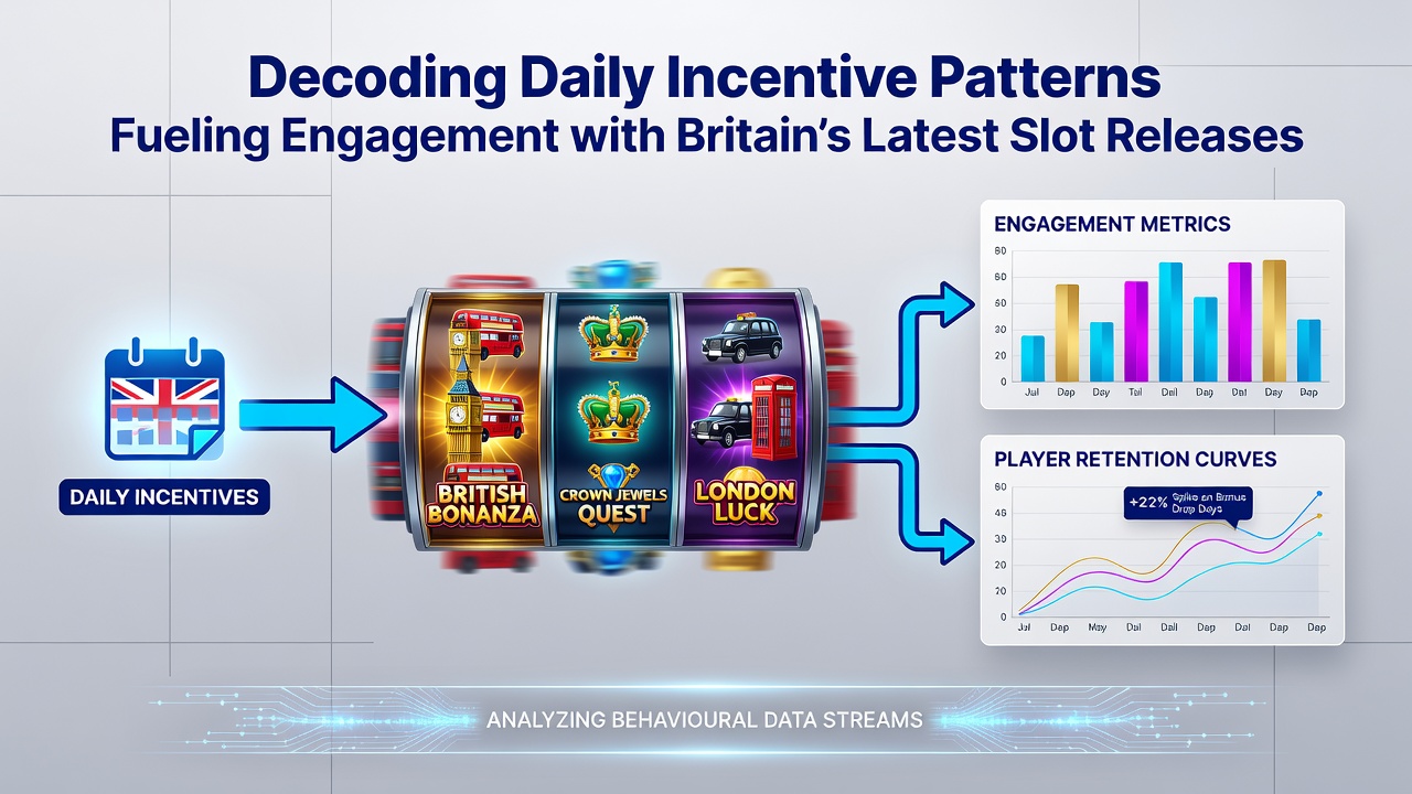 Visual representation of daily incentive patterns in British slot releases showing engagement trends and mobile interfaces