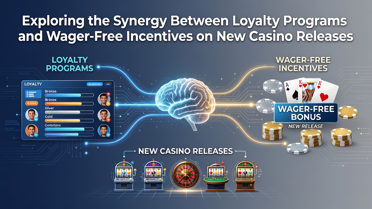 Casino loyalty cards displayed next to mobile screens showing new slot releases with zero-wager bonus indicators