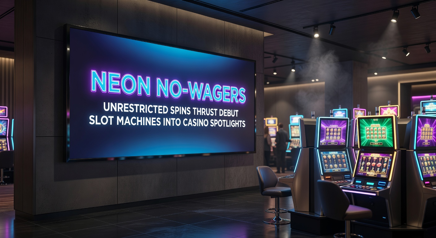 Casino dashboard showing Neon No-Wager free spins activation on a debut neon-themed slot, with cash win notifications glowing