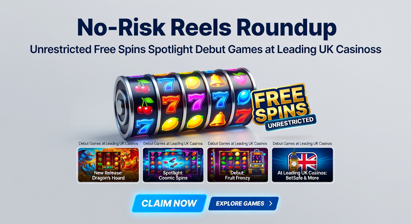Casino dashboard showing active free spins offers on debut slots, with payout icons and no-wager badges prominently displayed