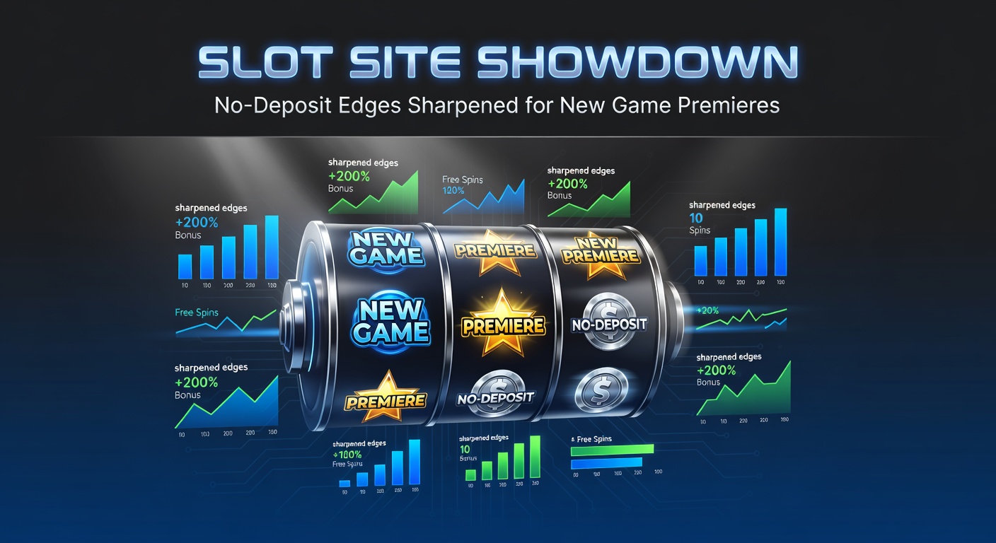 Vibrant digital arena where slot sites compete with flashing no-deposit bonus icons and new game reels spinning in the spotlight