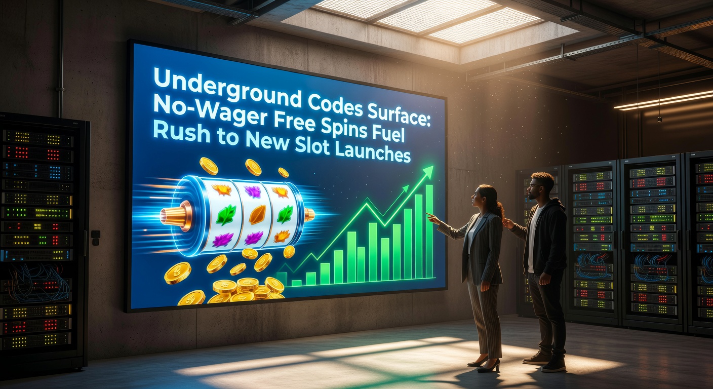 Crowd of excited players rushing toward vibrant new slot machine launches, with code overlays flashing on screens