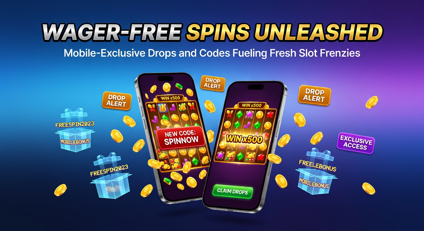 Close-up of a smartphone displaying a slot game prize drop notification with wager-free spins code entry screen
